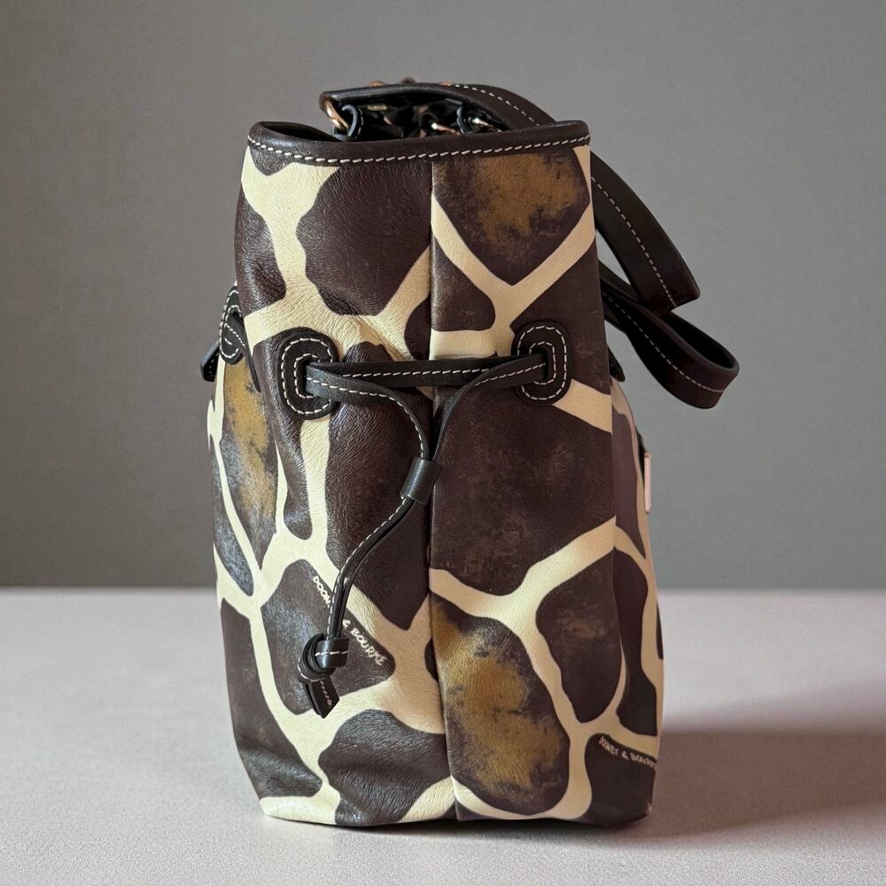 Dooney & Bourke Medium Chiara Leather Satchel Handbag Tote Brown Cream Giraffe - Picture 10 of 14